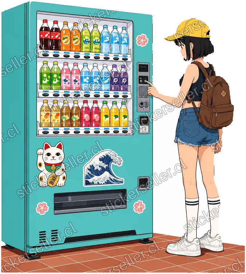 Chica y máquina expendedora
