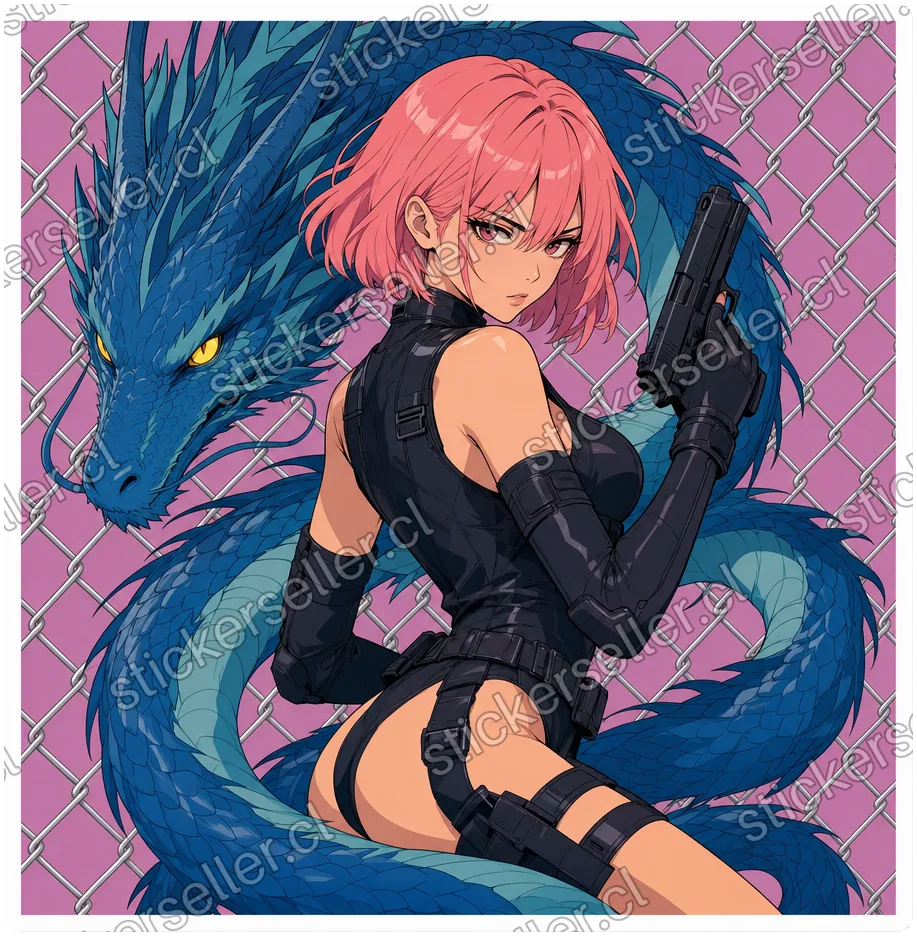 Chica y dragón cibernético