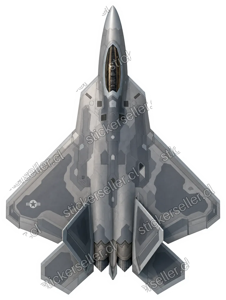 Sticker de un caza furtivo F-22 Raptor visto desde arriba, en camuflaje gris de dos tonos.