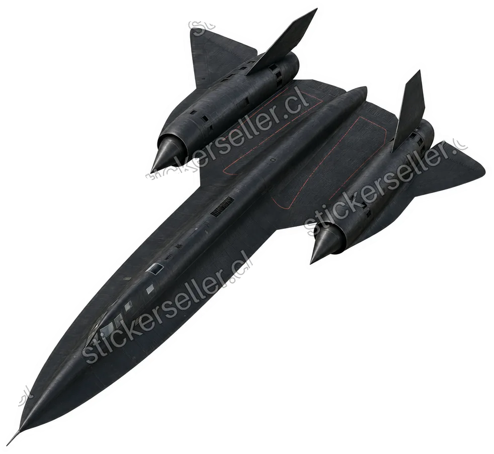 Sticker del avión SR-71 Blackbird en negro mate, virando en diagonal, con doble aleta de cola inclinada.