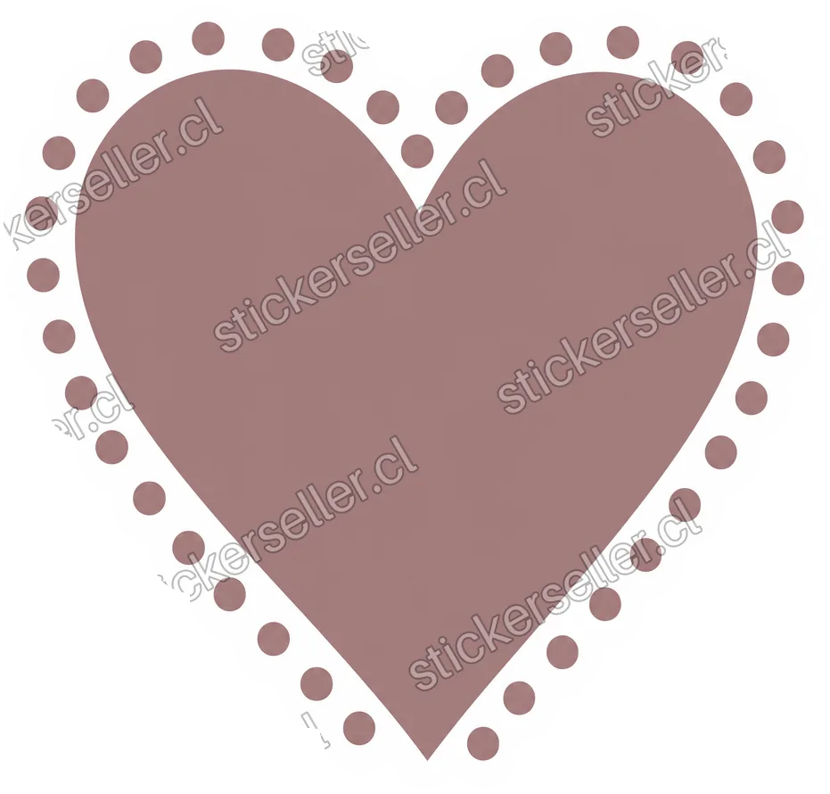 Sticker de un corazón malva-café enmarcado por un anillo de puntos como borde festoneado.
