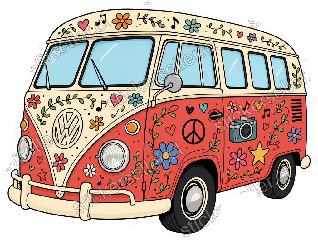 Kombi roja con doodles