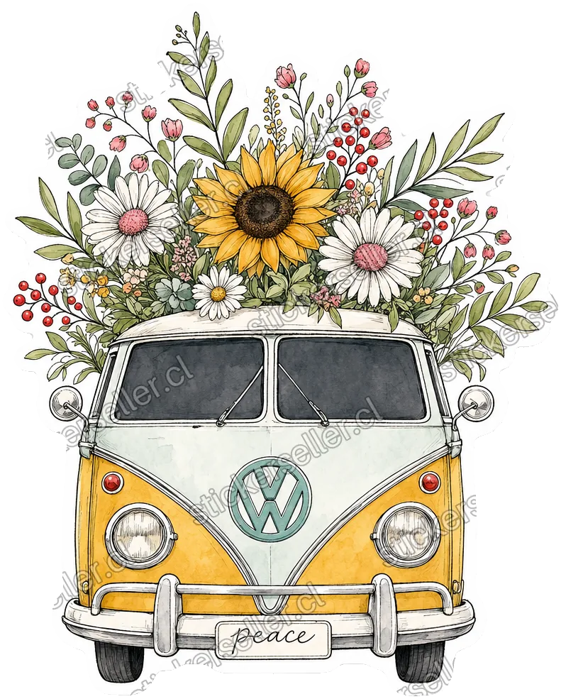 Kombi con ramo de flores