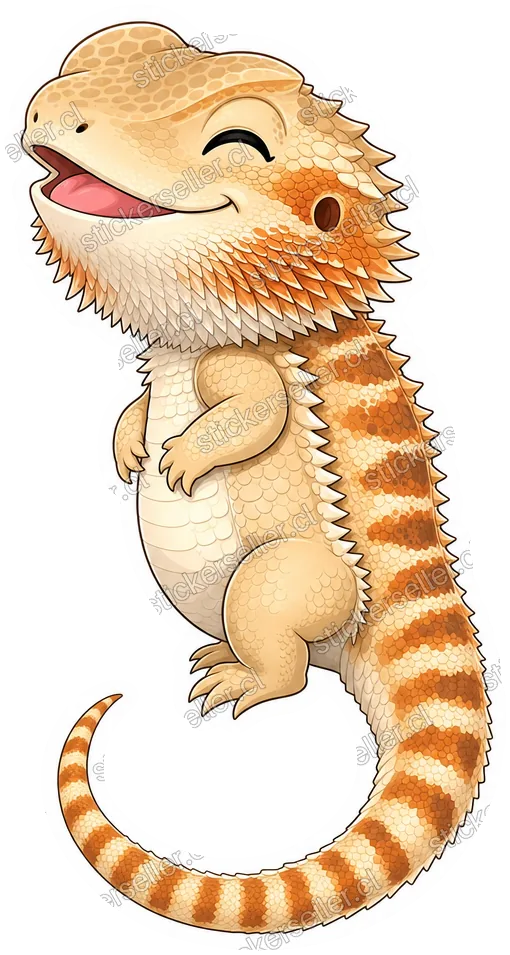 Dragón barbudo chibi feliz