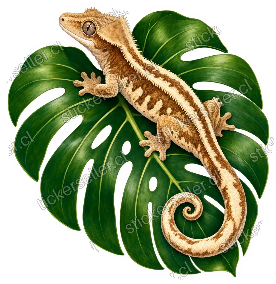 Gecko en hoja de monstera