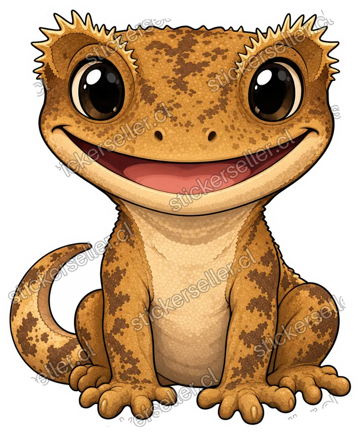 Gecko crestado sentado y feliz