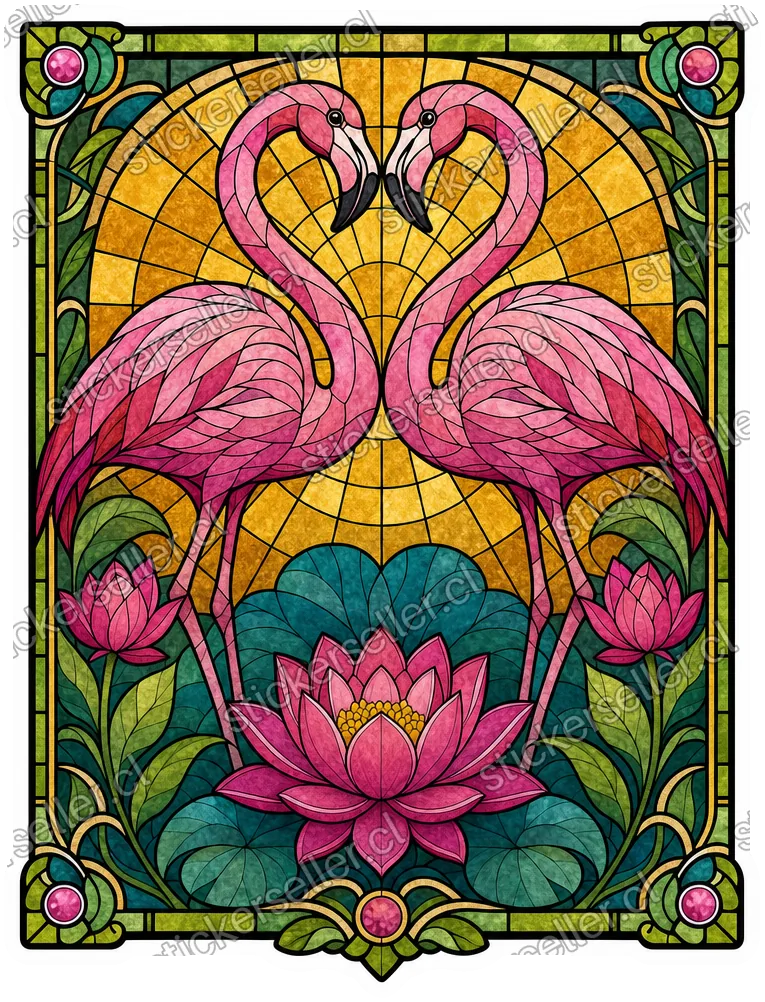 Vitral de flamencos